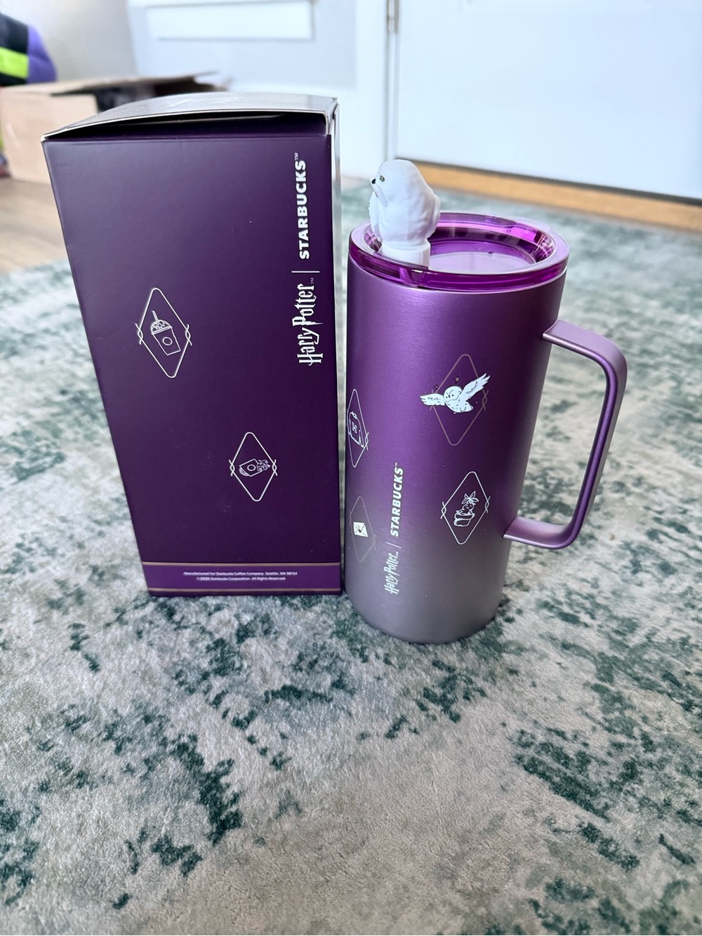 Starbucks Harry Potter Purple Gradient Travel Mug with Owl Lid Topper